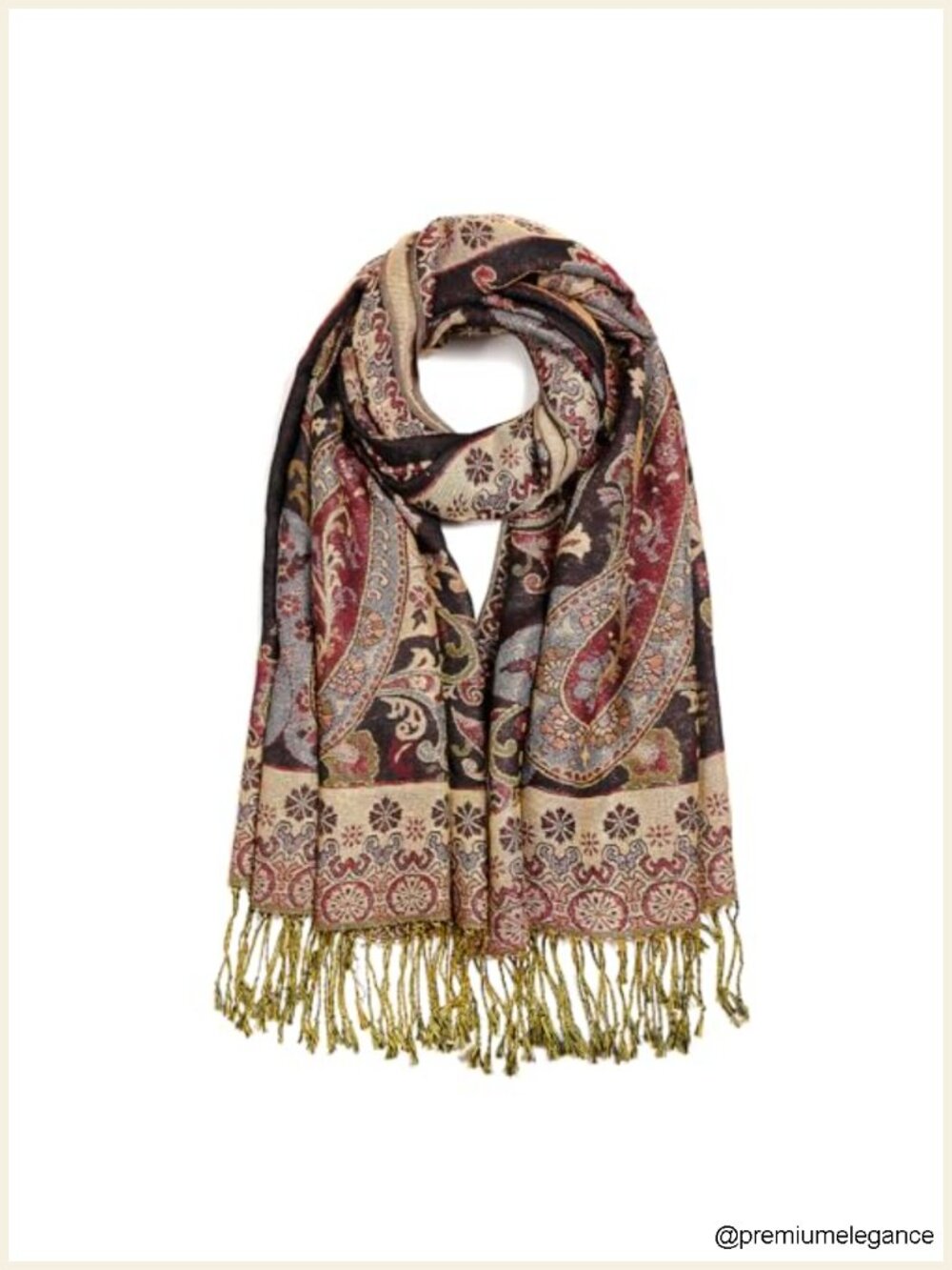 Paisley Pashmina Wrap Shawl with Fringe - Soft Viscose Silk Blend, Reversible